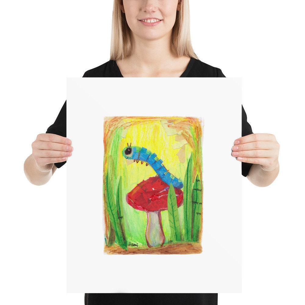 PRINT - Blue Caterpillar, art print in various sizes featuring art by Adriana Bergstrom