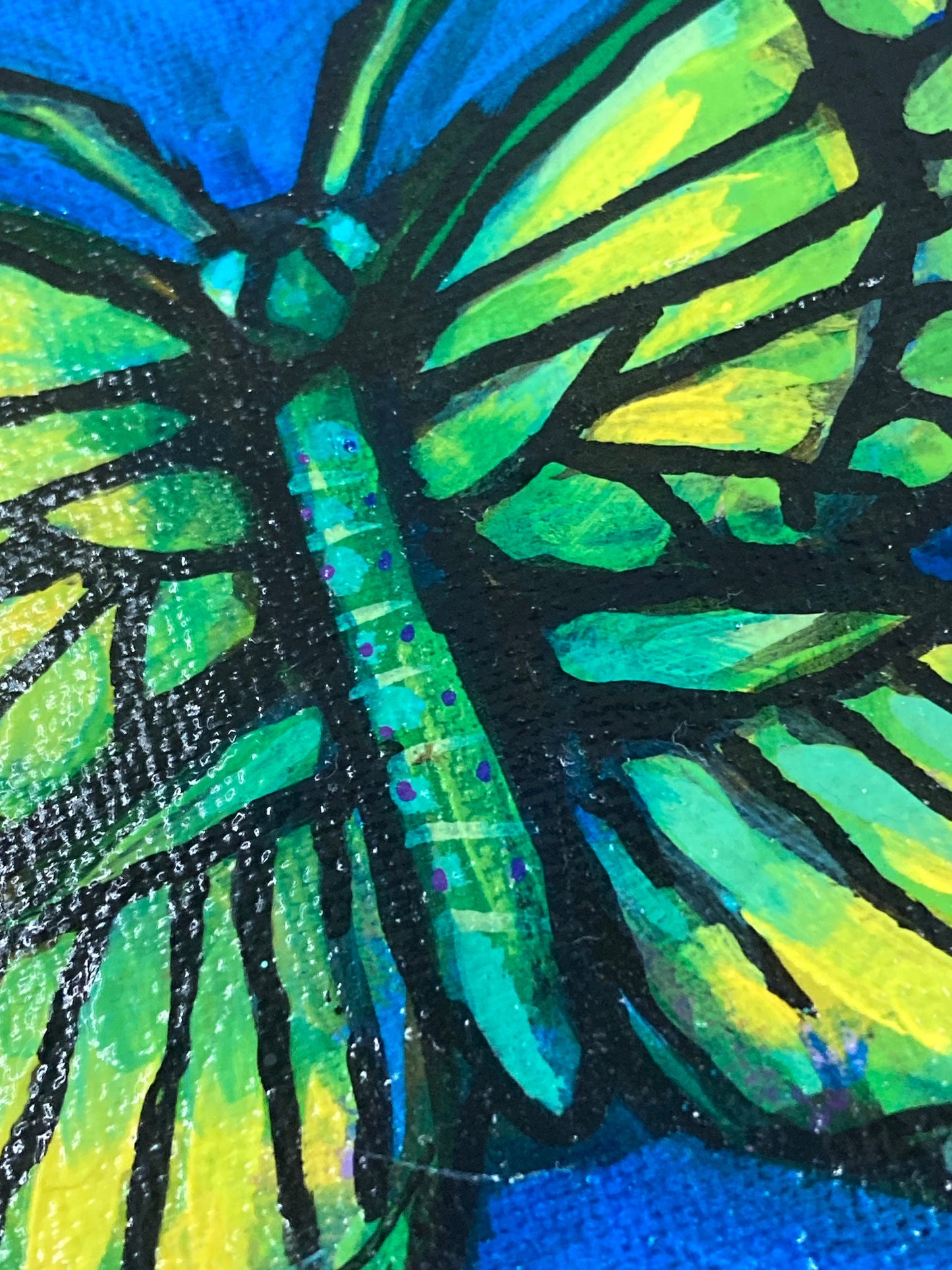 PAINTING- Butterfly on dark blue 4"/10cm square mini original painting of a butterfly w blue background, by Adriana Bergstrom