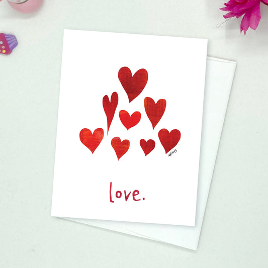 LOVE- Love Hearts Card. Send love for Valentine, Anniversary, Friendiversary, Eco-Friendly Notecards by Adriana Bergstrom (Adriprints)