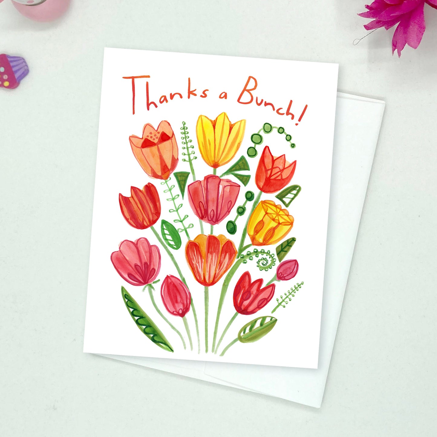 THANKS - Thanks a Bunch - Appreciation, thanks, teacher, coworker, bouquet, friend, art by Adriana Bergstrom (Adriprints)