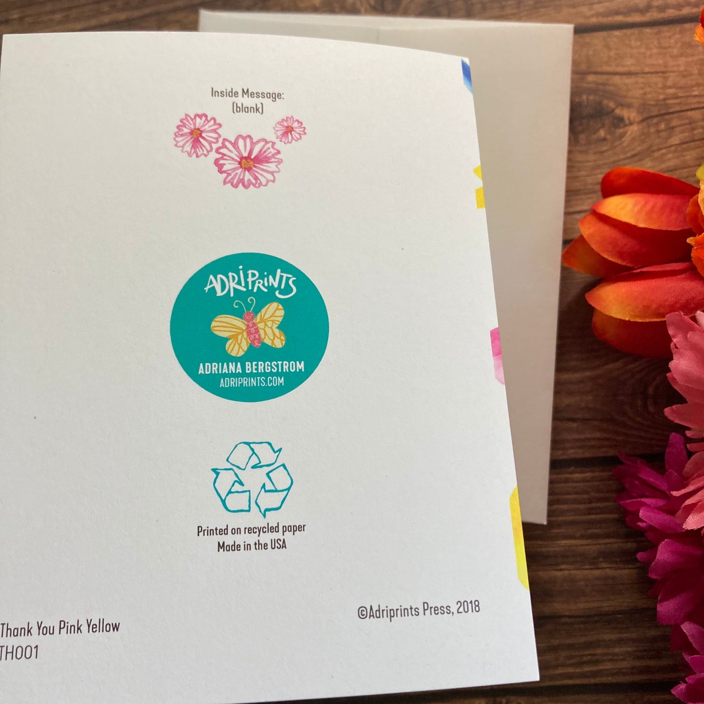THANKS - Yellow Florals - bouquet, flowers, anytime appreciation, Eco-Friendly Notecards by Adriana Bergstrom (Adriprints)