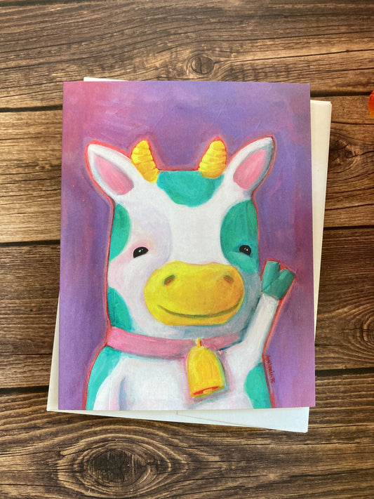 EVERYDAY - Hi Teal Cow - Artist Notecard featuring Art by Adriana Bergstrom