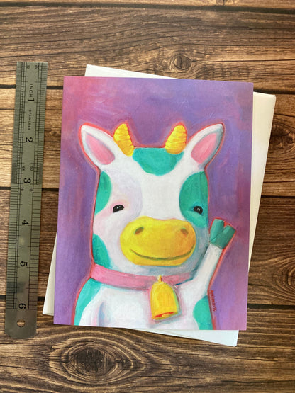 EVERYDAY - Hi Teal Cow - Artist Notecard featuring Art by Adriana Bergstrom