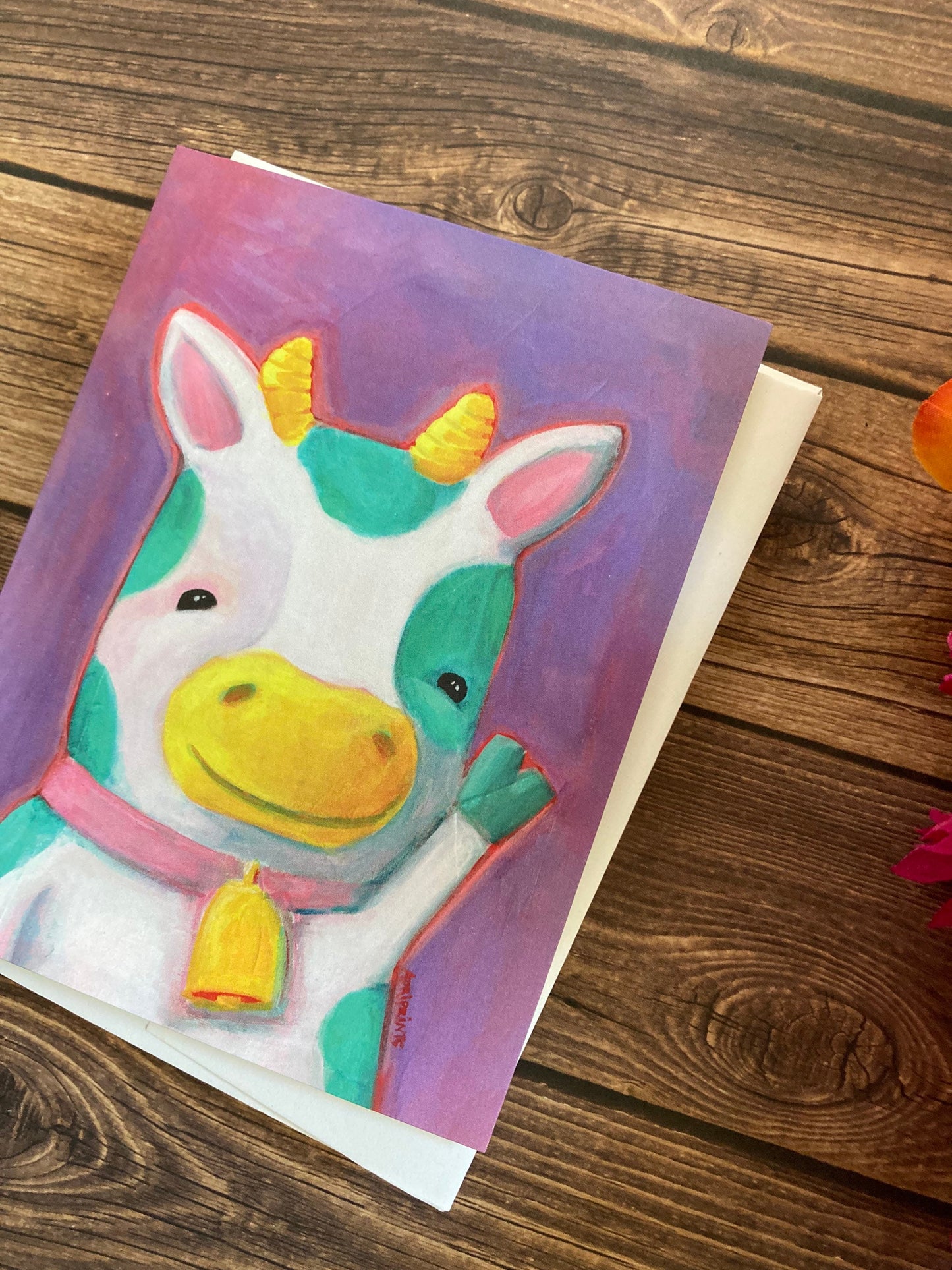 EVERYDAY - Hi Teal Cow - Artist Notecard featuring Art by Adriana Bergstrom