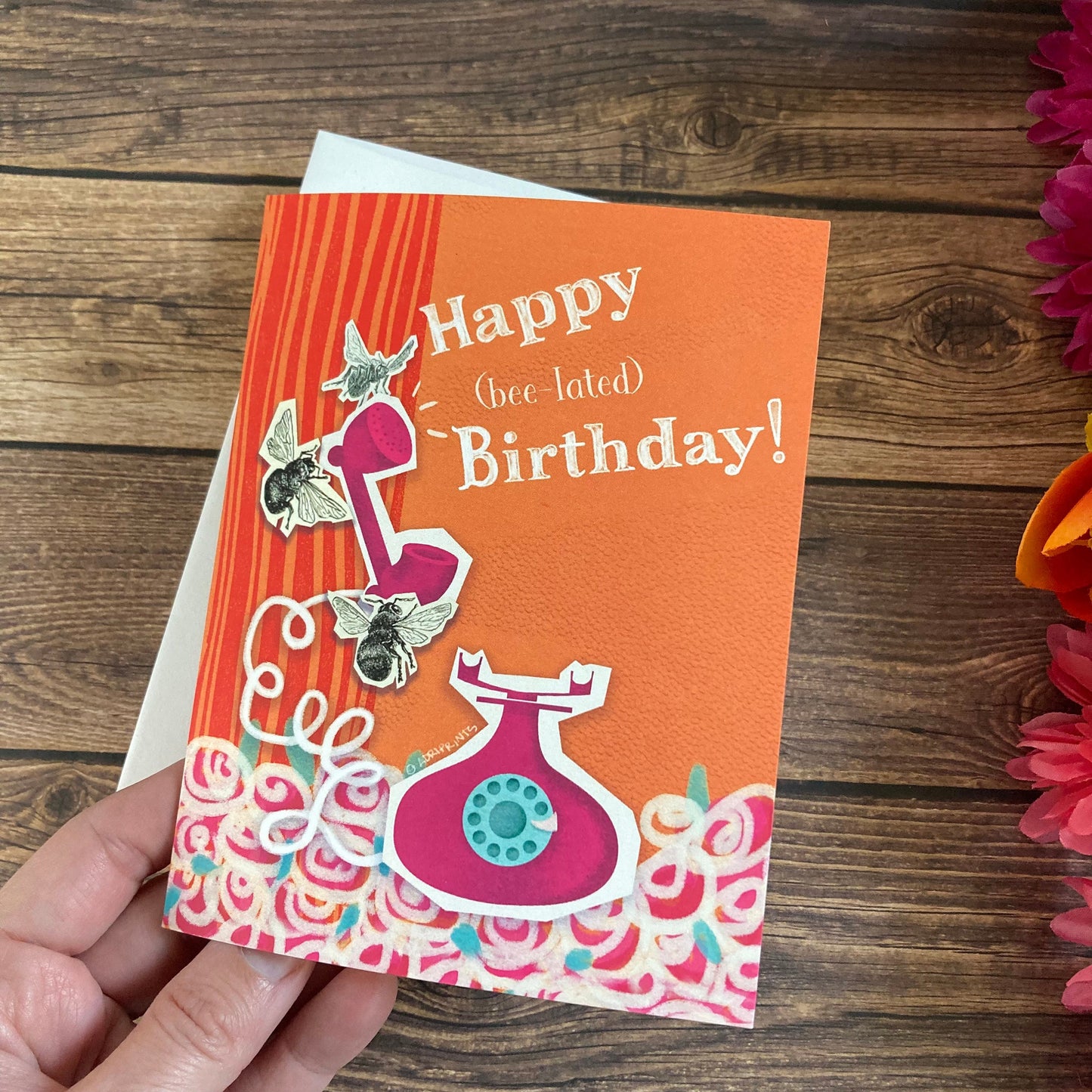 BIRTHDAY - Beelated belated Birthday Card - featuring collage by Adriana Bergstrom