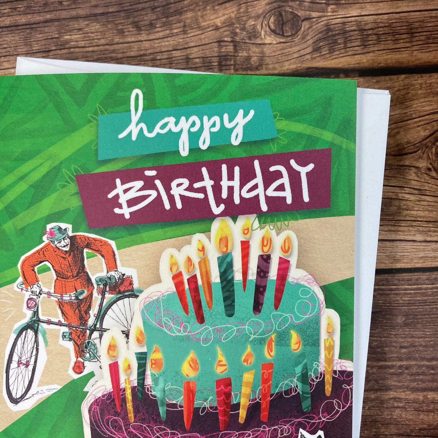 BIRTHDAY - Bike and Cat birthday card - featuring collage art by Adriana Bergstrom