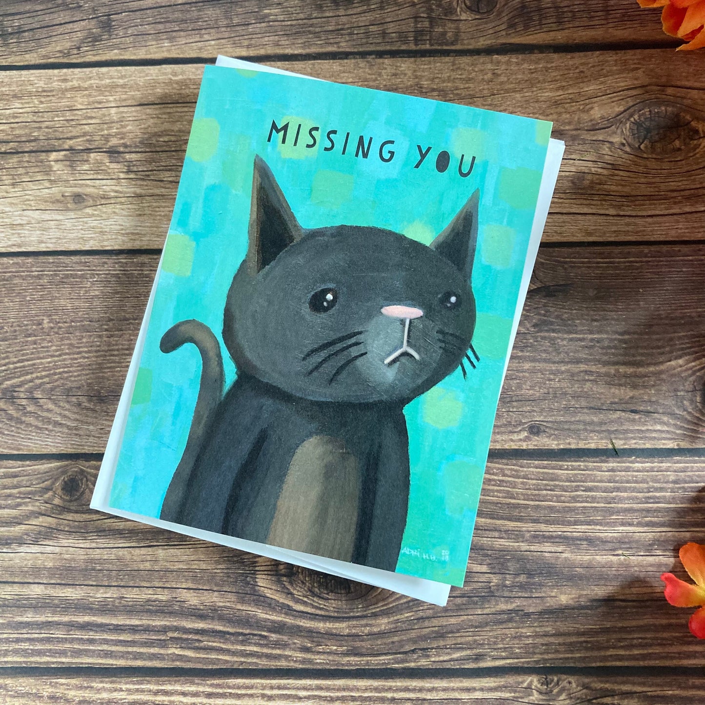 EVERYDAY - Miss You Cat Notecard featuring wistful grey cat art by Adriana Bergstrom