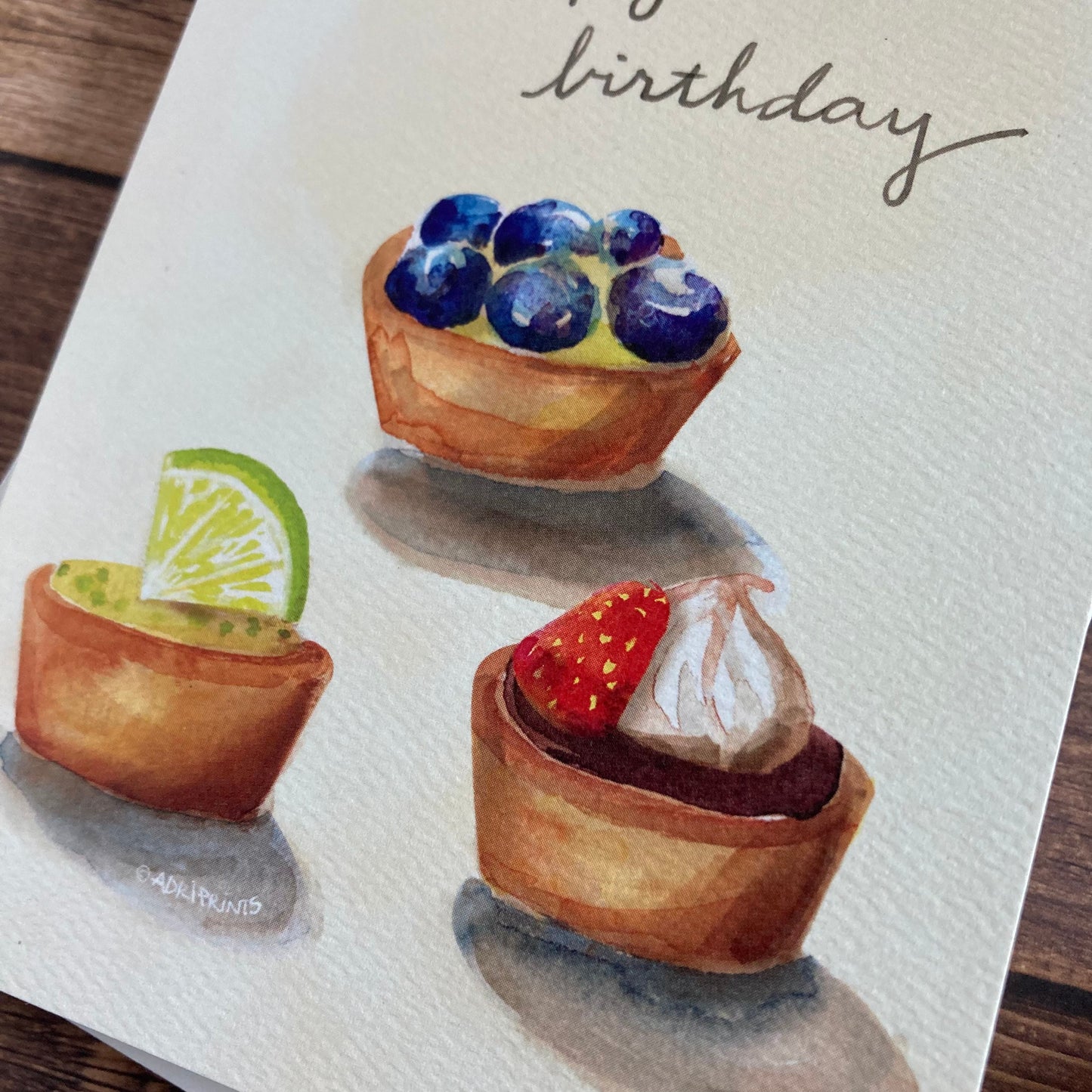 BIRTHDAY - Key Lime Pie mini tarts Birthday card - watercolor art by Adriana Bergstrom