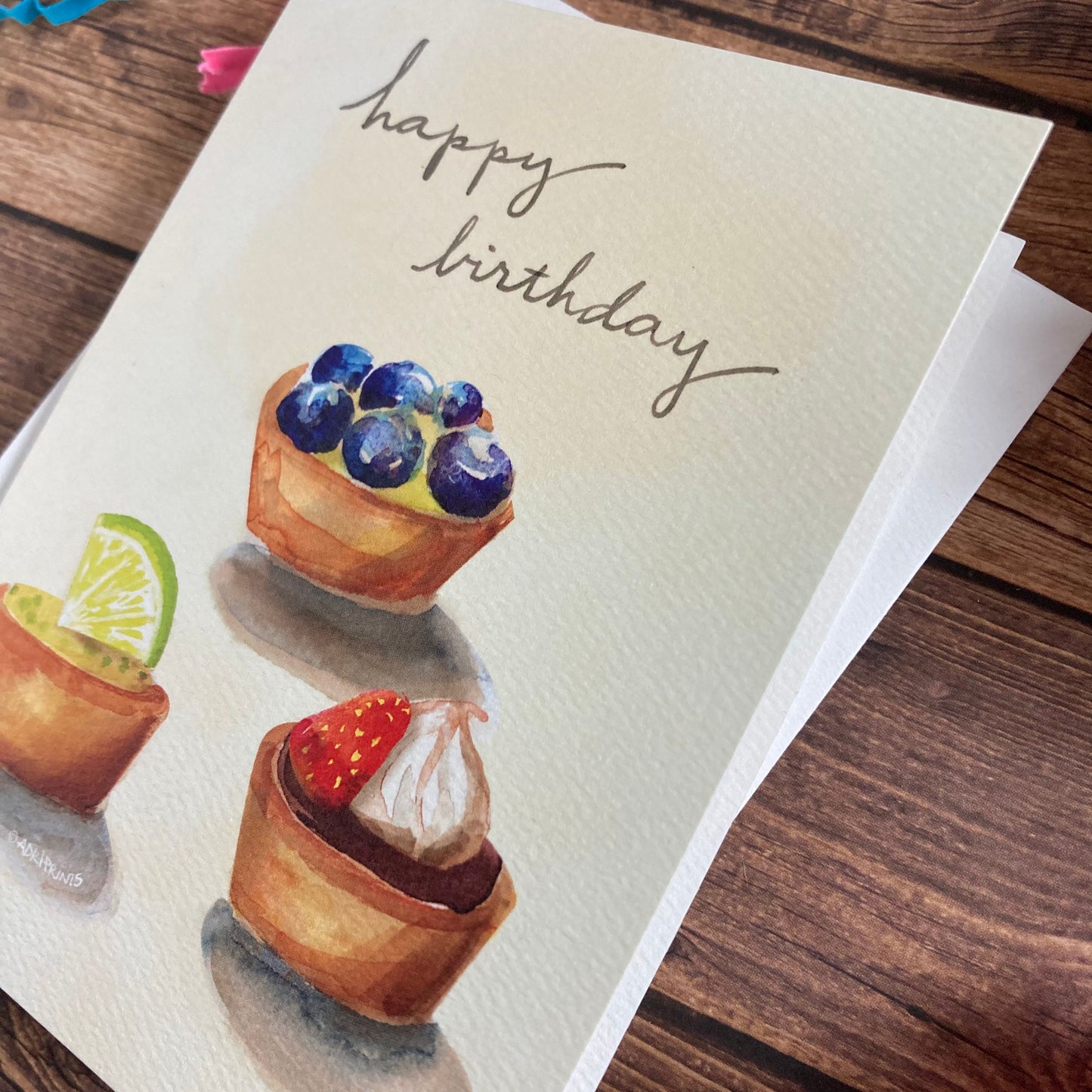 BIRTHDAY - Key Lime Pie mini tarts Birthday card - watercolor art by Adriana Bergstrom