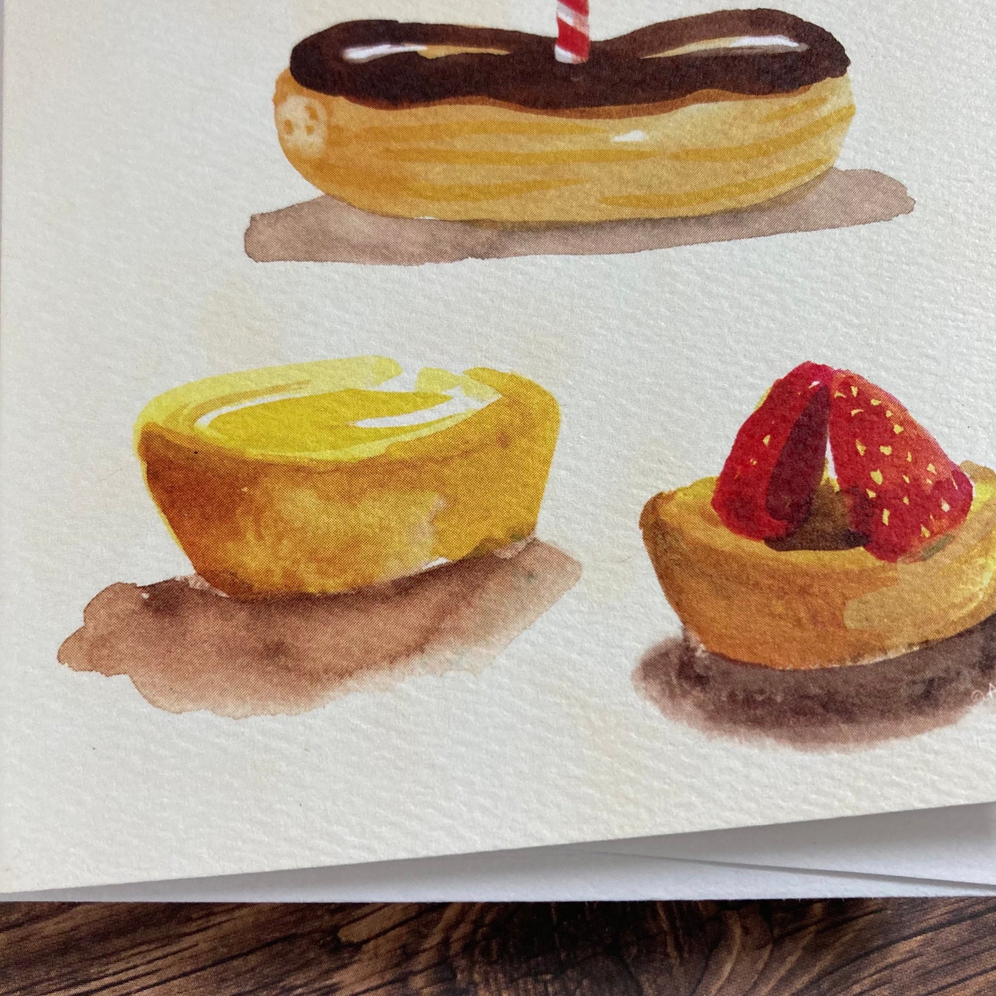 BIRTHDAY - Petit Fours Chocolate Eclair Birthday card - watercolor art by Adriana Bergstrom