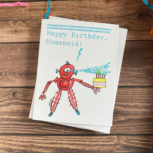 BIRTHDAY - Robot Birthday Binary - card featuring art by Adriana Bergstrom, Adriprints