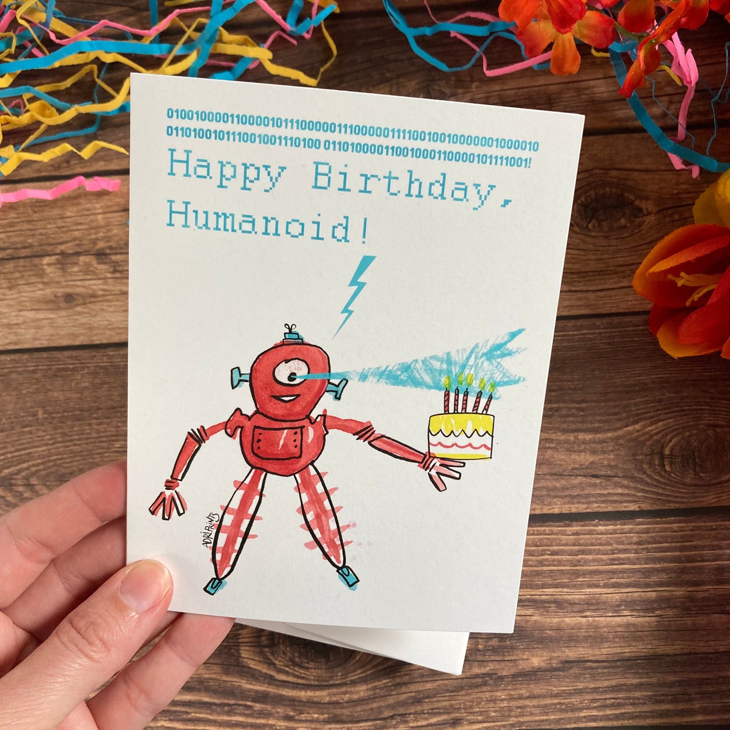 BIRTHDAY - Robot Birthday Binary - card featuring art by Adriana Bergstrom, Adriprints