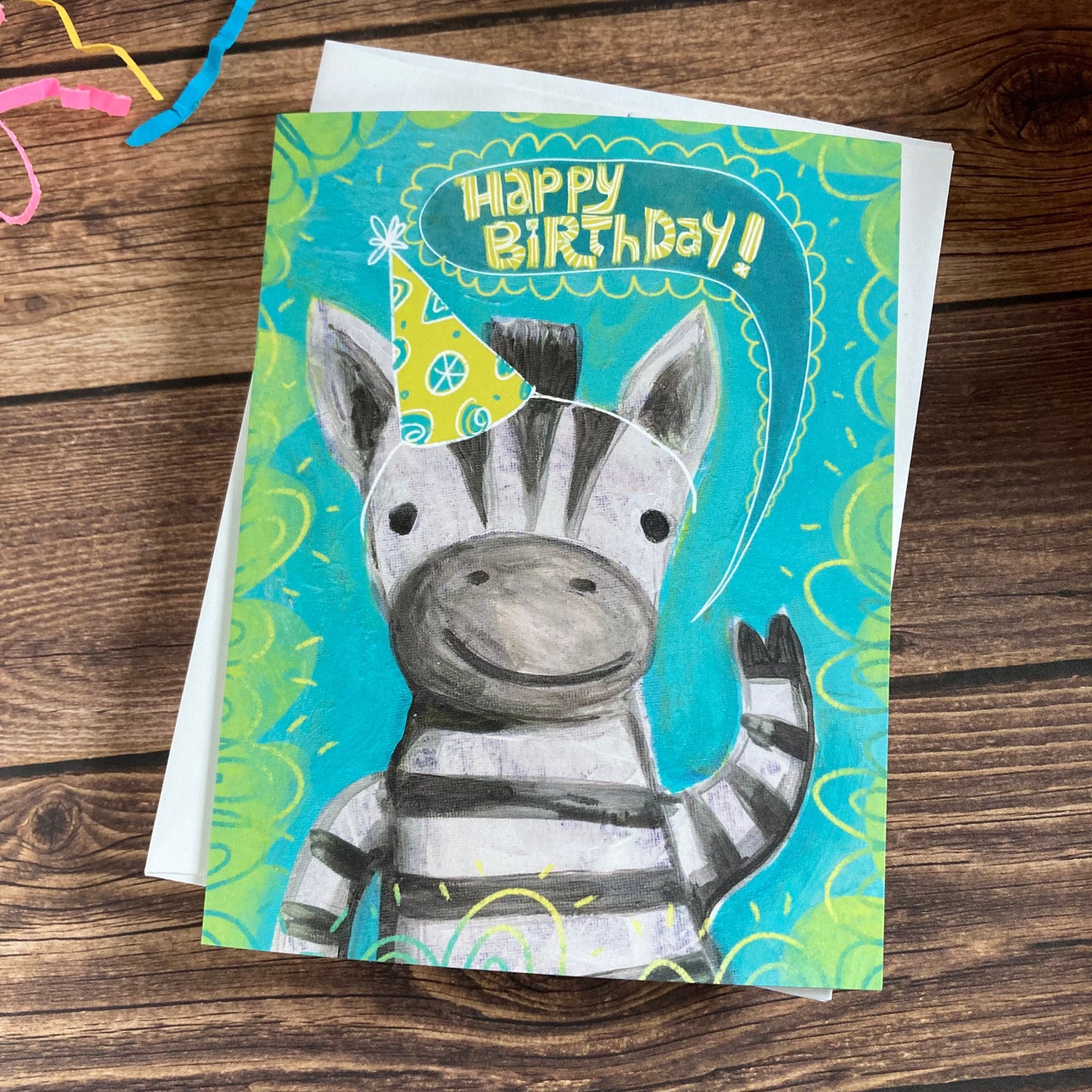 BIRTHDAY - Zebra Wildlife Birthday Card featuring art by Adriana Bergstrom