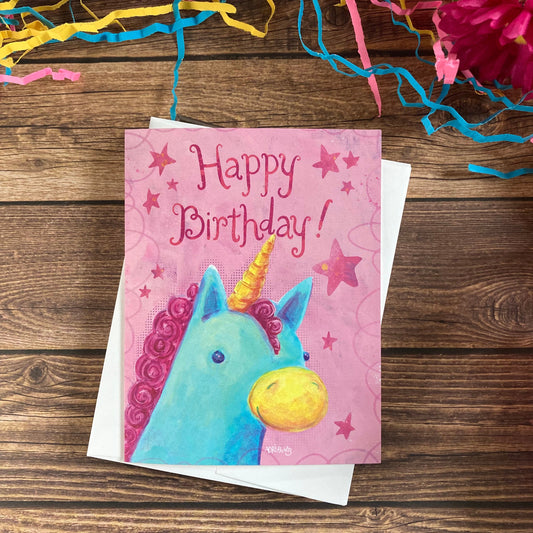 BIRTHDAY - Unicorn Fancy Happy Birthday card - featuring art by Adriana Bergstrom