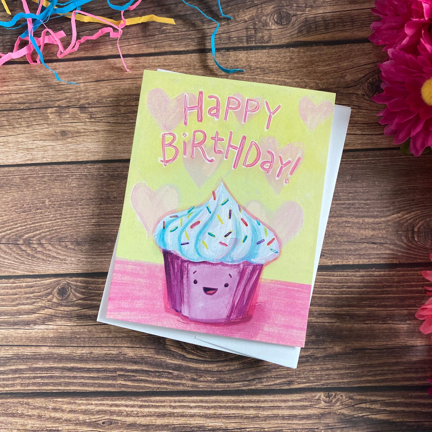 BIRTHDAY - Swirly Pink Cupcake sweet birthday card - featuring art by Adriana Bergstrom