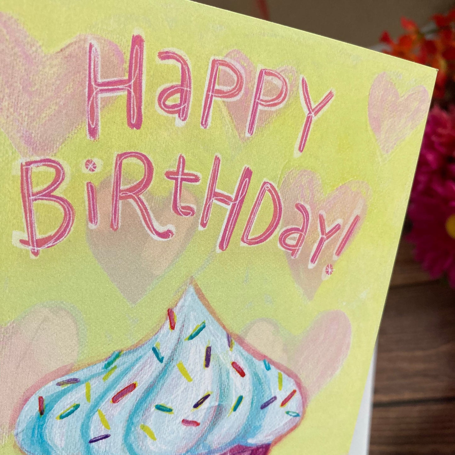 BIRTHDAY - Swirly Pink Cupcake sweet birthday card - featuring art by Adriana Bergstrom