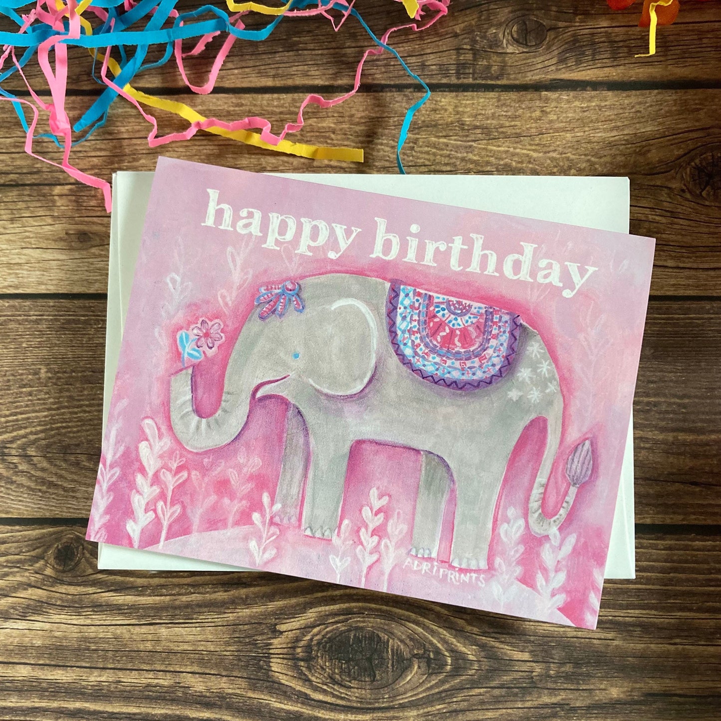 BIRTHDAY - Pink Elephant darling birthday card - featuring art by Adriana Bergstrom