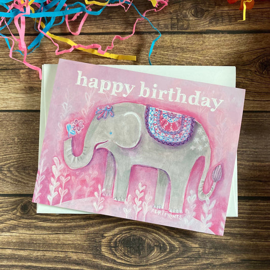 BIRTHDAY - Pink Elephant darling birthday card - featuring art by Adriana Bergstrom