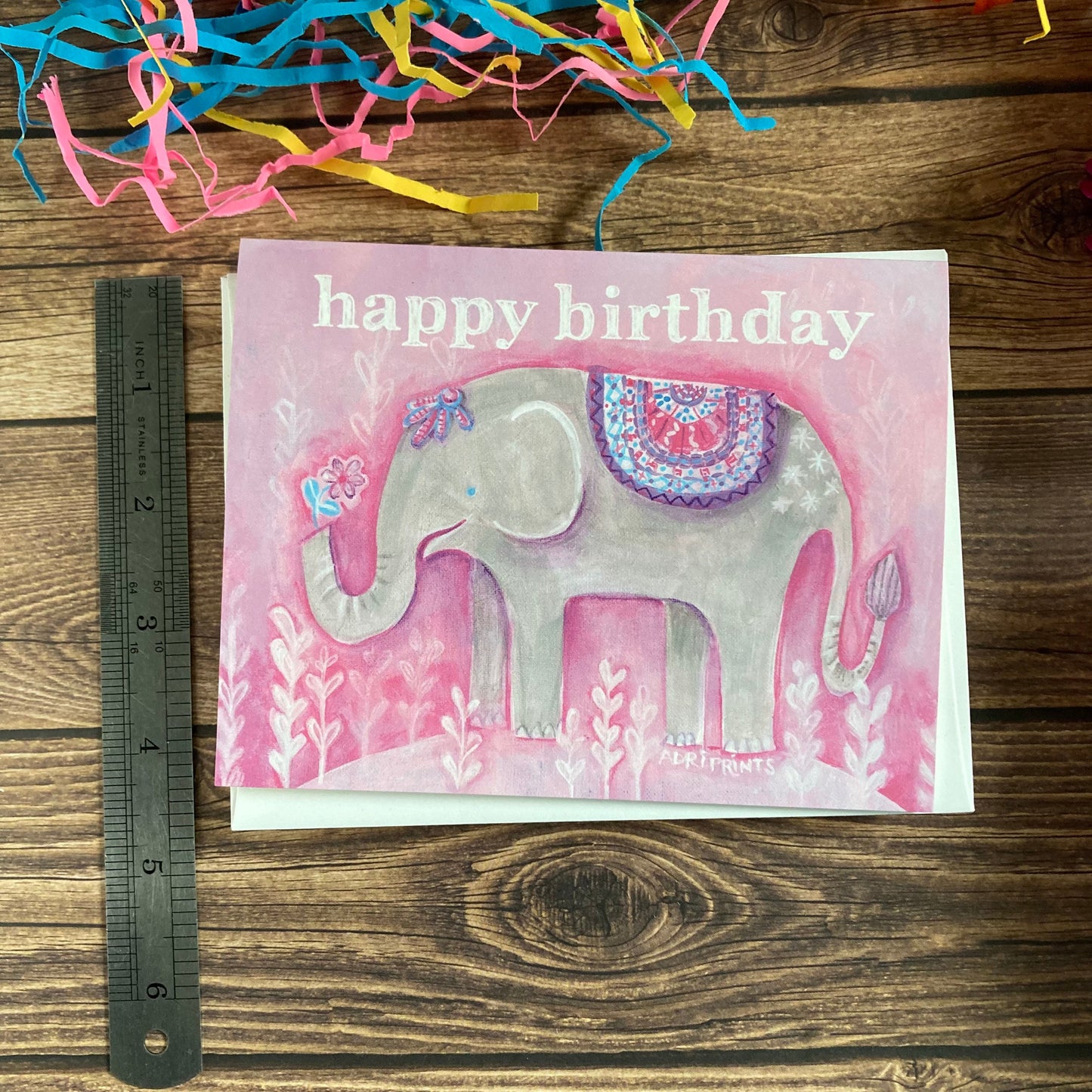 BIRTHDAY - Pink Elephant darling birthday card - featuring art by Adriana Bergstrom