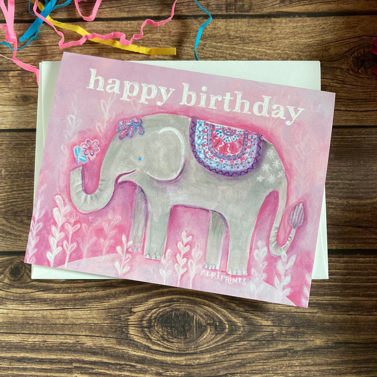 BIRTHDAY - Pink Elephant darling birthday card - featuring art by Adriana Bergstrom