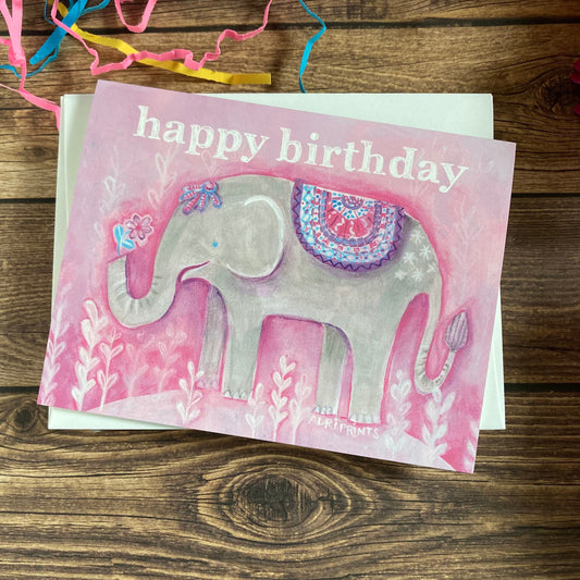 BIRTHDAY - Pink Elephant darling birthday card - featuring art by Adriana Bergstrom