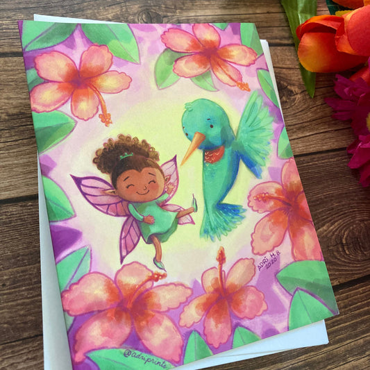 EVERYDAY - Hummingbird Flower Fairy - Greeting Card for Friends, Family, art by Adriana Bergstrom (Adriprints)