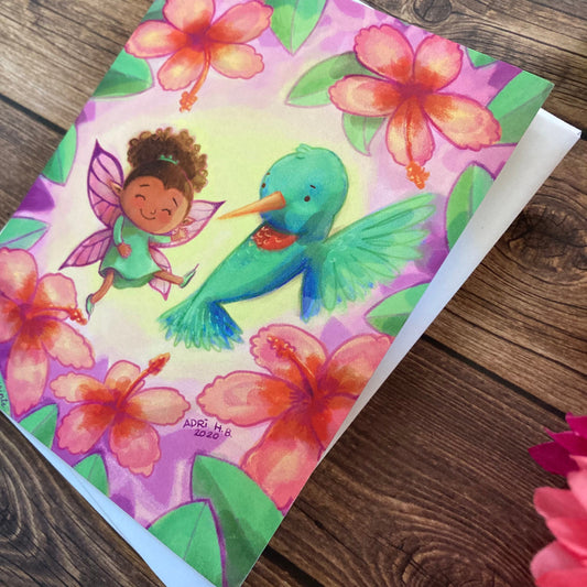 EVERYDAY - Hummingbird Flower Fairy - Greeting Card for Friends, Family, art by Adriana Bergstrom (Adriprints)