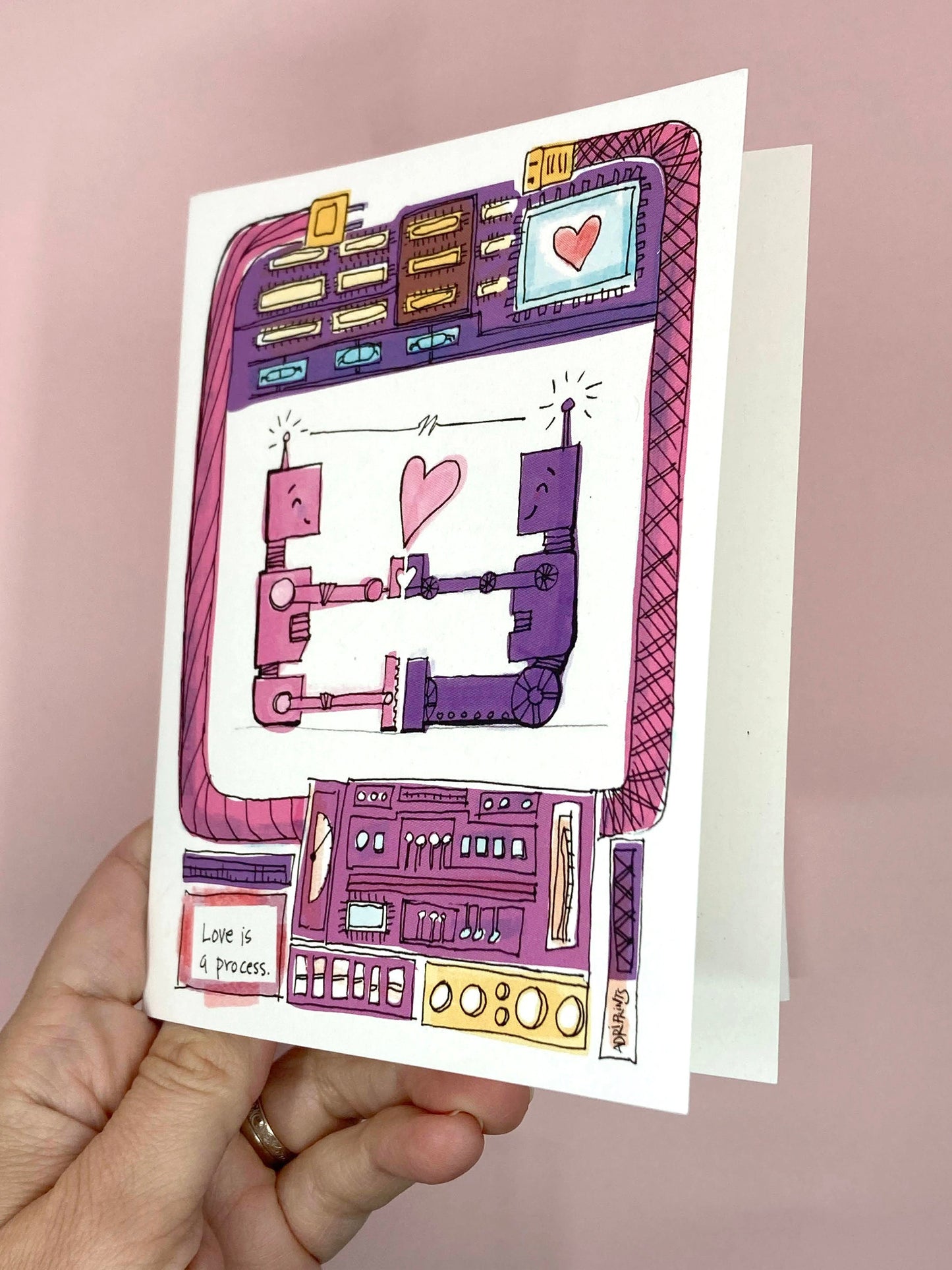 LOVE - Robots Connection - Greeting Card for Them, Anniversary, Valentine's Day, eco-friendly notecards by Adriana Bergstrom (Adriprints)