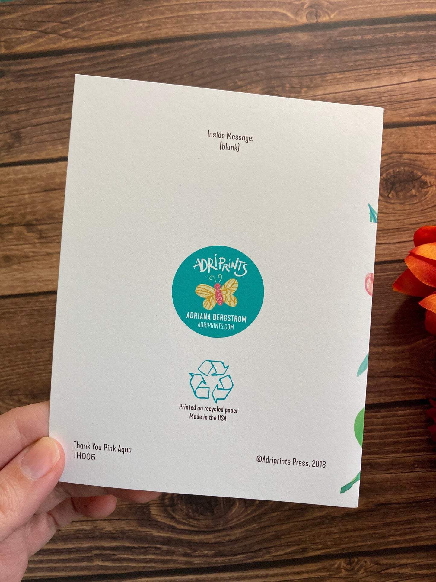 THANKS - Pink and Aqua Florals - bouquet, flowers, anytime appreciation, Eco-Friendly Notecards by Adriana Bergstrom (Adriprints)
