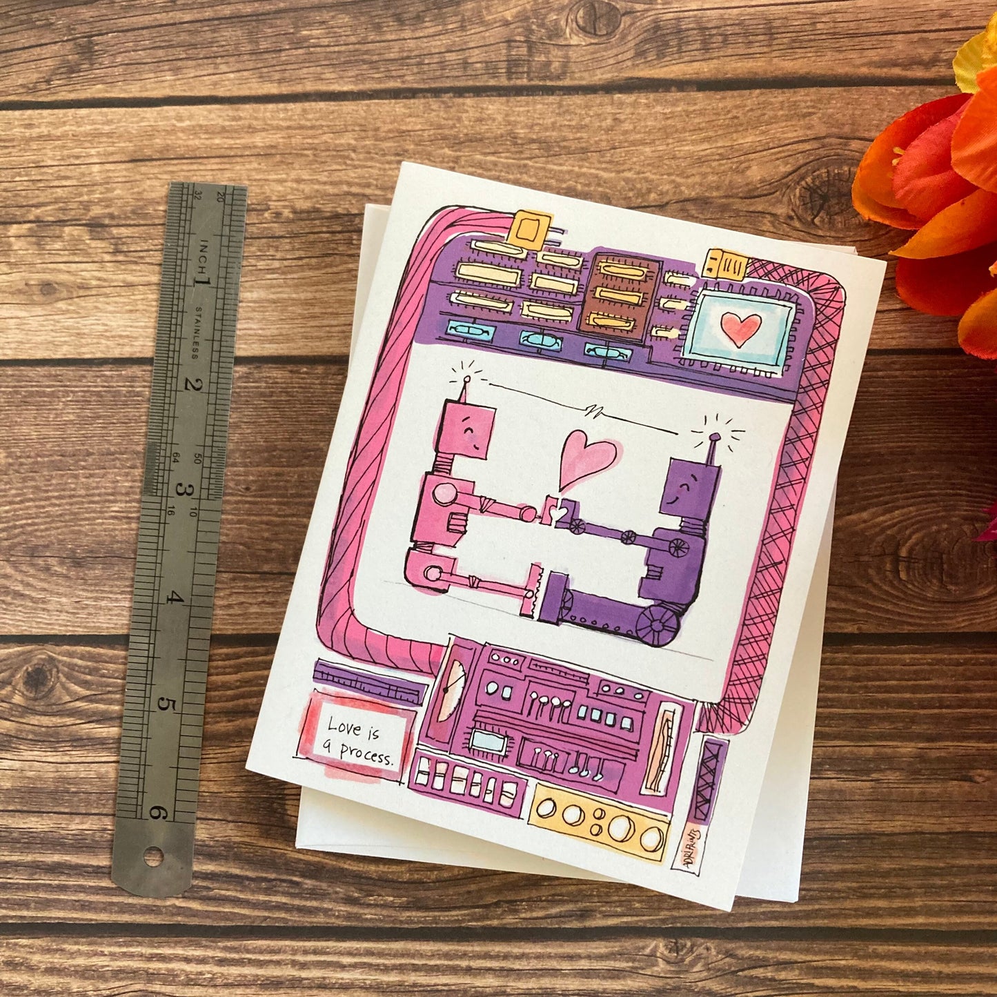 LOVE - Robots Connection - Greeting Card for Them, Anniversary, Valentine's Day, eco-friendly notecards by Adriana Bergstrom (Adriprints)