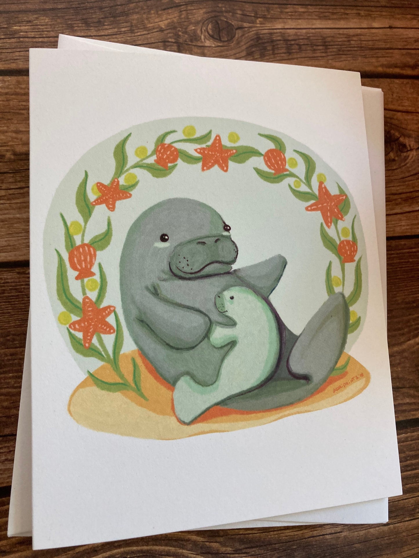 LOVE - Manatee Mama - Greeting Card for new parents, Mother's Day, Father's Day, new families, eco-friendly notecards by Adriana Bergstrom