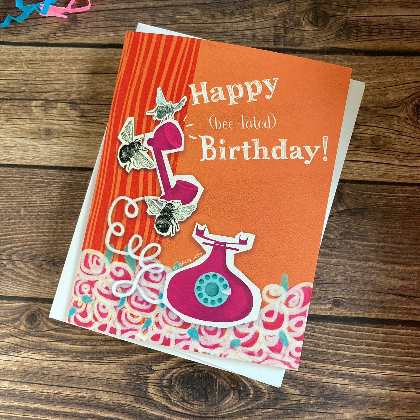 BIRTHDAY - Beelated belated Birthday Card - featuring collage by Adriana Bergstrom