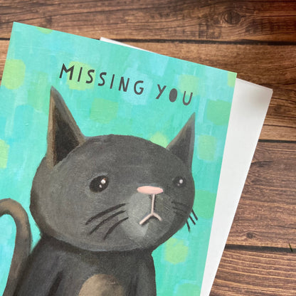 EVERYDAY - Miss You Cat Notecard featuring wistful grey cat art by Adriana Bergstrom