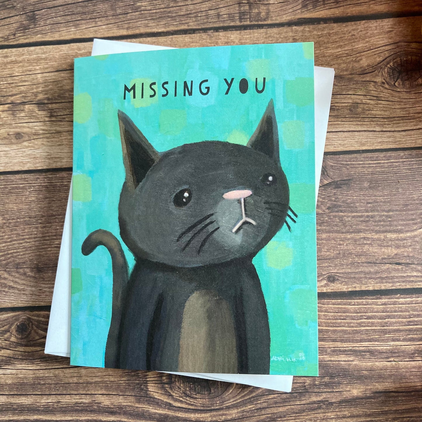 EVERYDAY - Miss You Cat Notecard featuring wistful grey cat art by Adriana Bergstrom