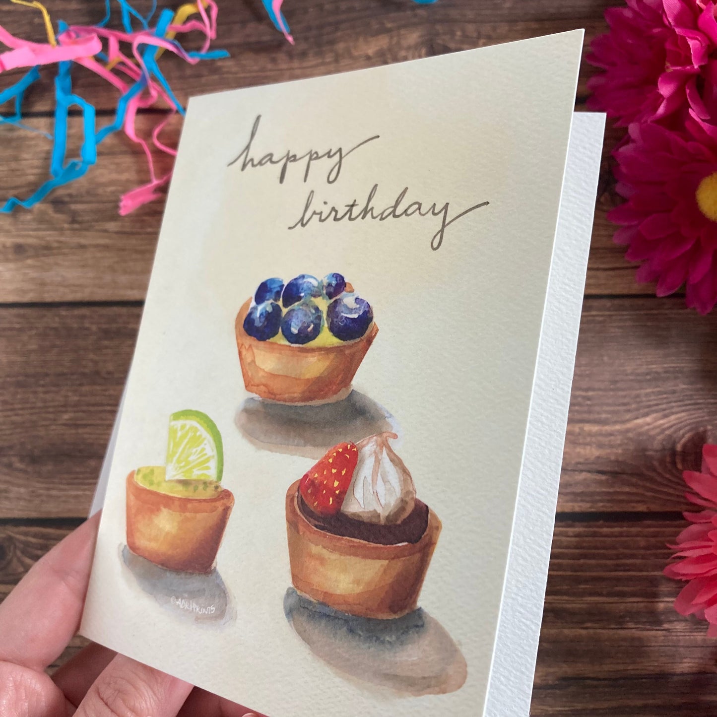 BIRTHDAY - Key Lime Pie mini tarts Birthday card - watercolor art by Adriana Bergstrom