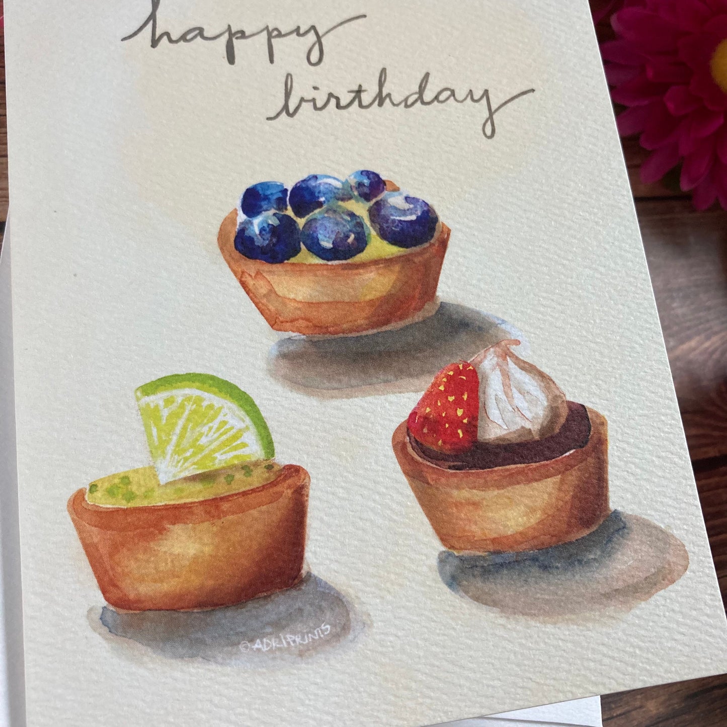 BIRTHDAY - Key Lime Pie mini tarts Birthday card - watercolor art by Adriana Bergstrom