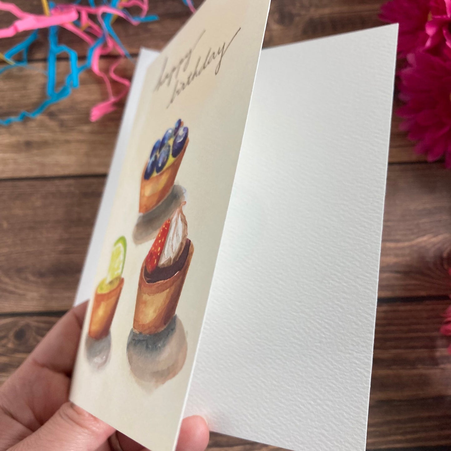 BIRTHDAY - Key Lime Pie mini tarts Birthday card - watercolor art by Adriana Bergstrom