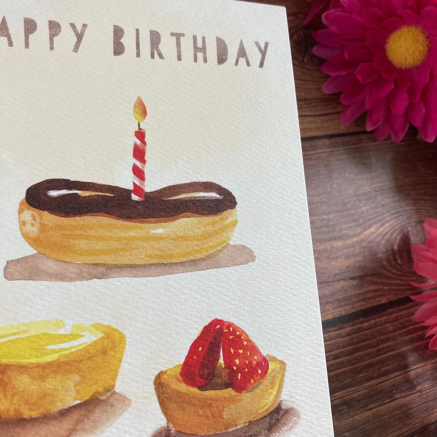 BIRTHDAY - Petit Fours Chocolate Eclair Birthday card - watercolor art by Adriana Bergstrom