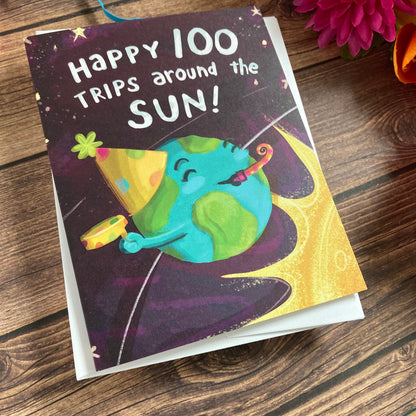 BIRTHDAY - 100th birthday card - featuring art and lettering by Adriana Bergstrom