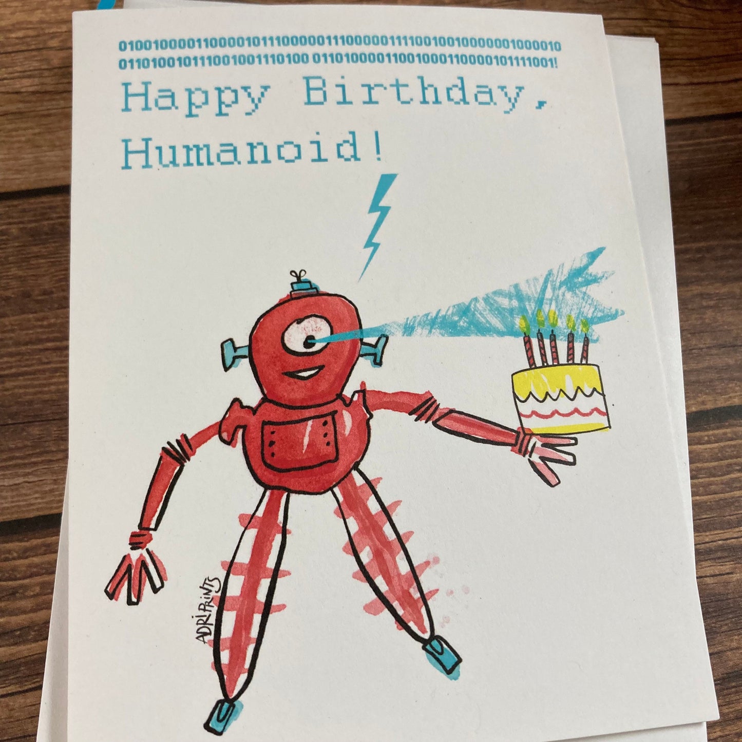 BIRTHDAY - Robot Birthday Binary - card featuring art by Adriana Bergstrom, Adriprints