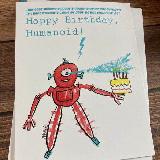 BIRTHDAY - Robot Birthday Binary - card featuring art by Adriana Bergstrom, Adriprints