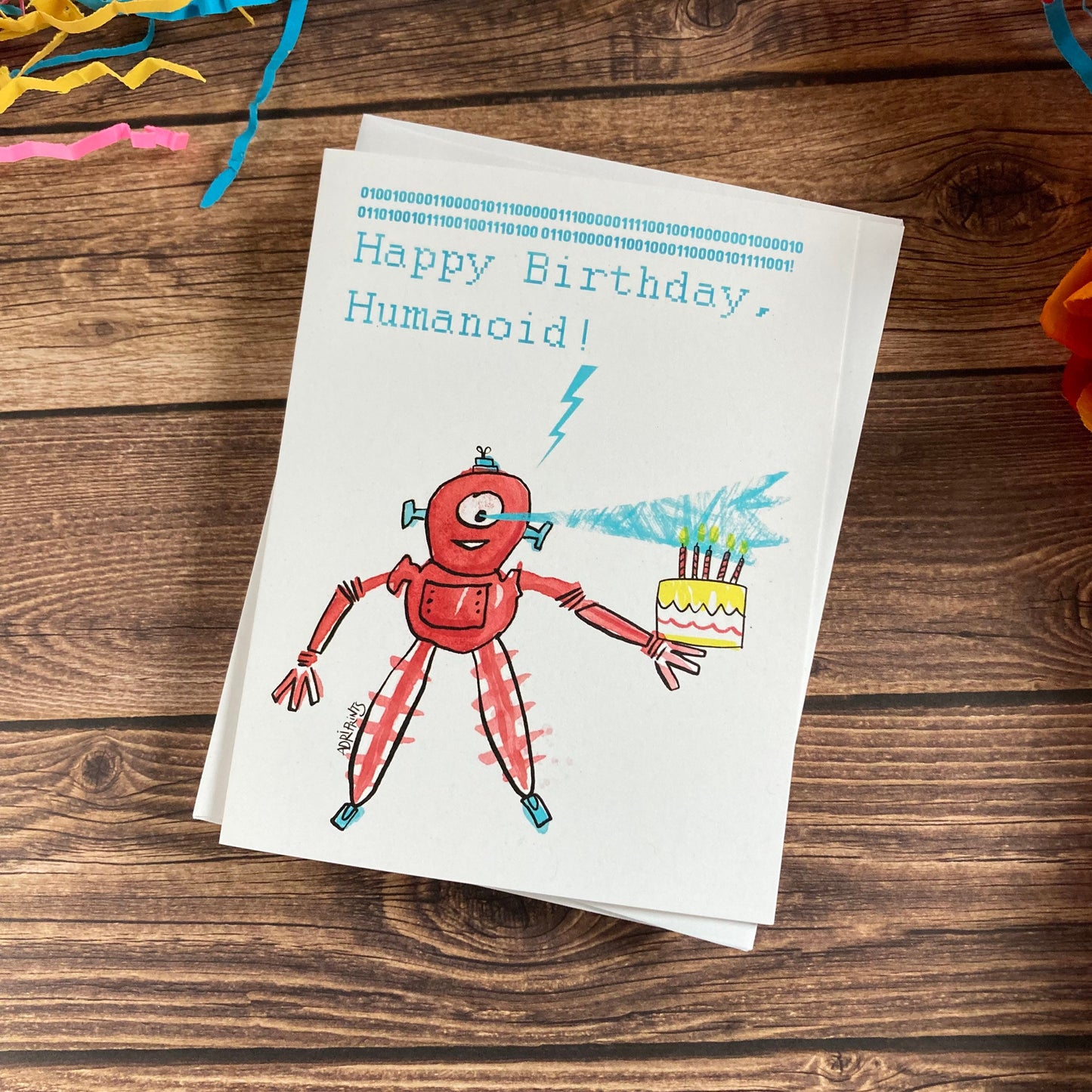 BIRTHDAY - Robot Birthday Binary - card featuring art by Adriana Bergstrom, Adriprints