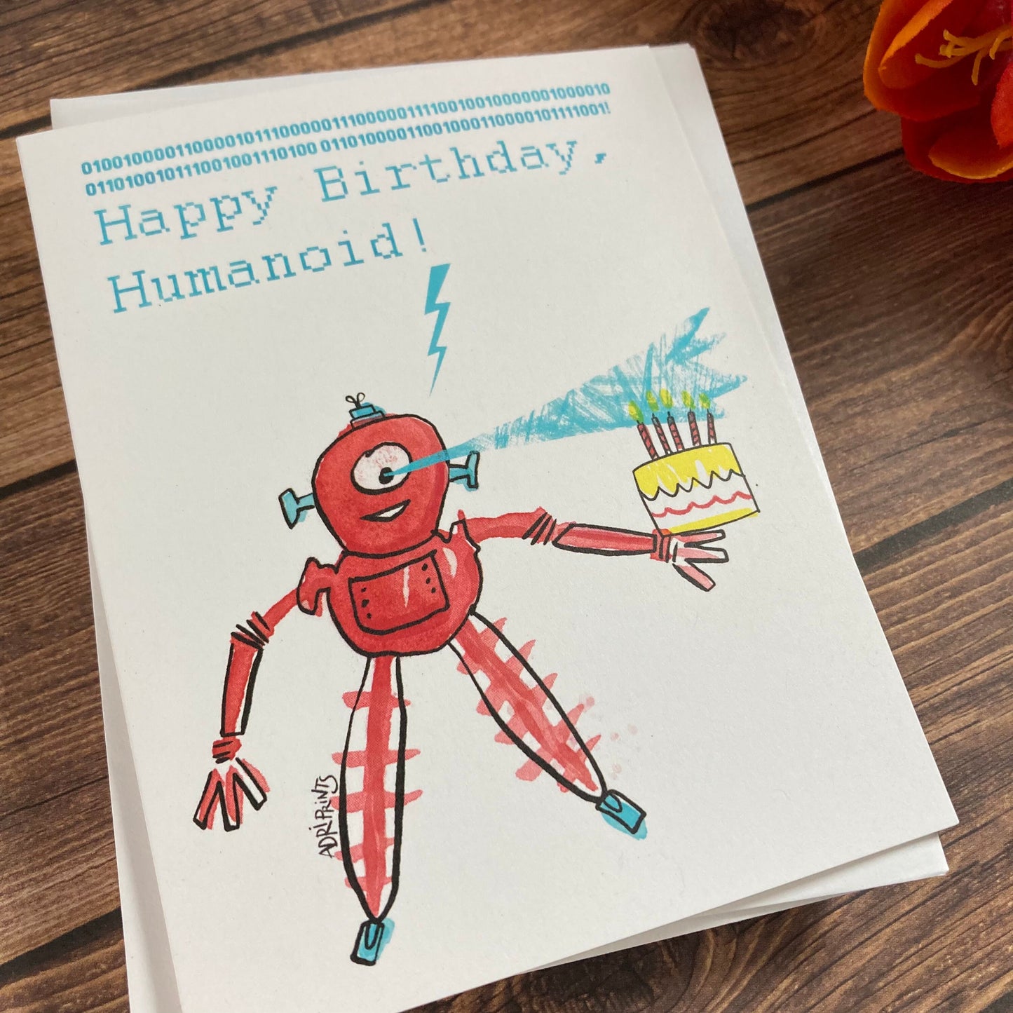 BIRTHDAY - Robot Birthday Binary - card featuring art by Adriana Bergstrom, Adriprints