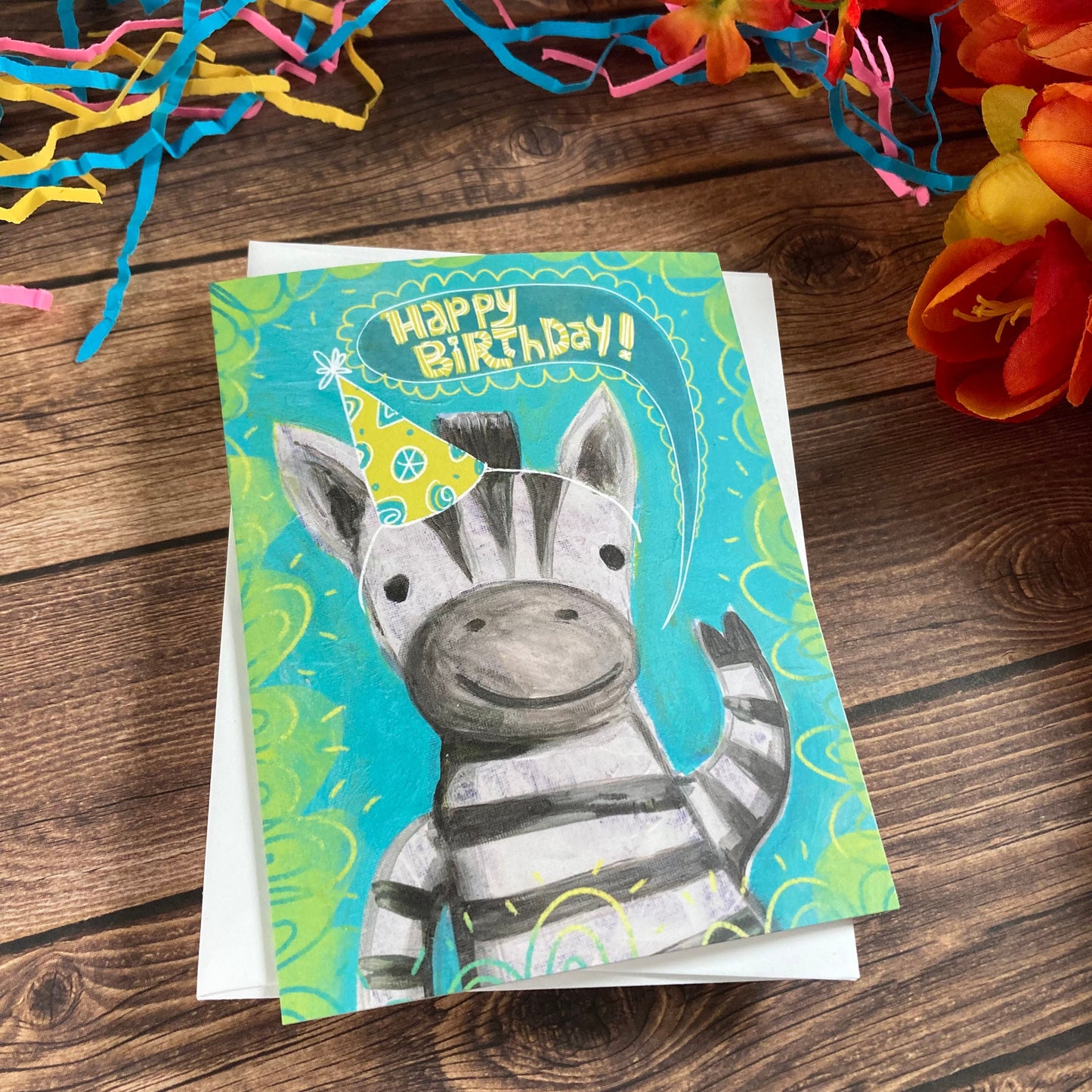 BIRTHDAY - Zebra Wildlife Birthday Card featuring art by Adriana Bergstrom