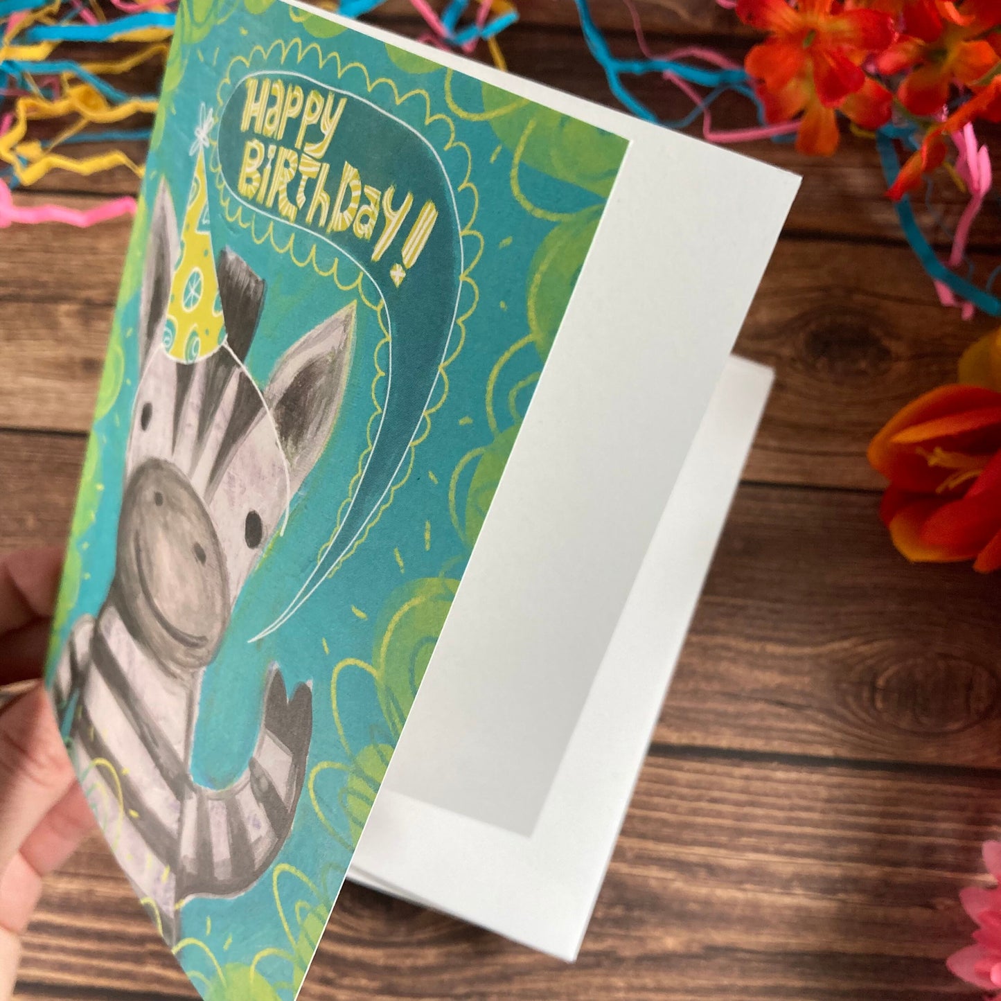 BIRTHDAY - Zebra Wildlife Birthday Card featuring art by Adriana Bergstrom