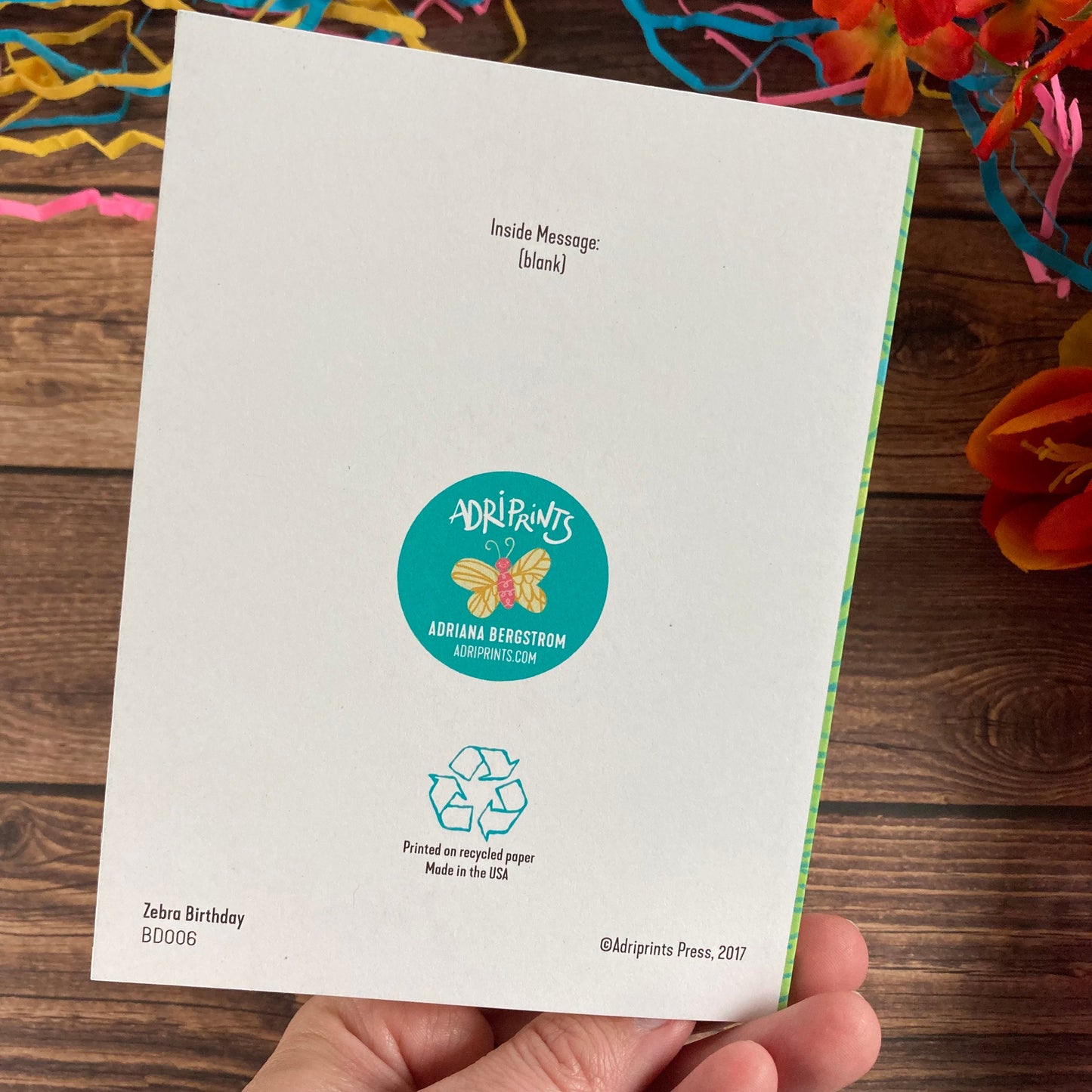 BIRTHDAY - Zebra Wildlife Birthday Card featuring art by Adriana Bergstrom