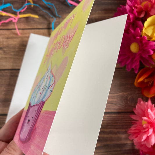 BIRTHDAY - Swirly Pink Cupcake sweet birthday card - featuring art by Adriana Bergstrom