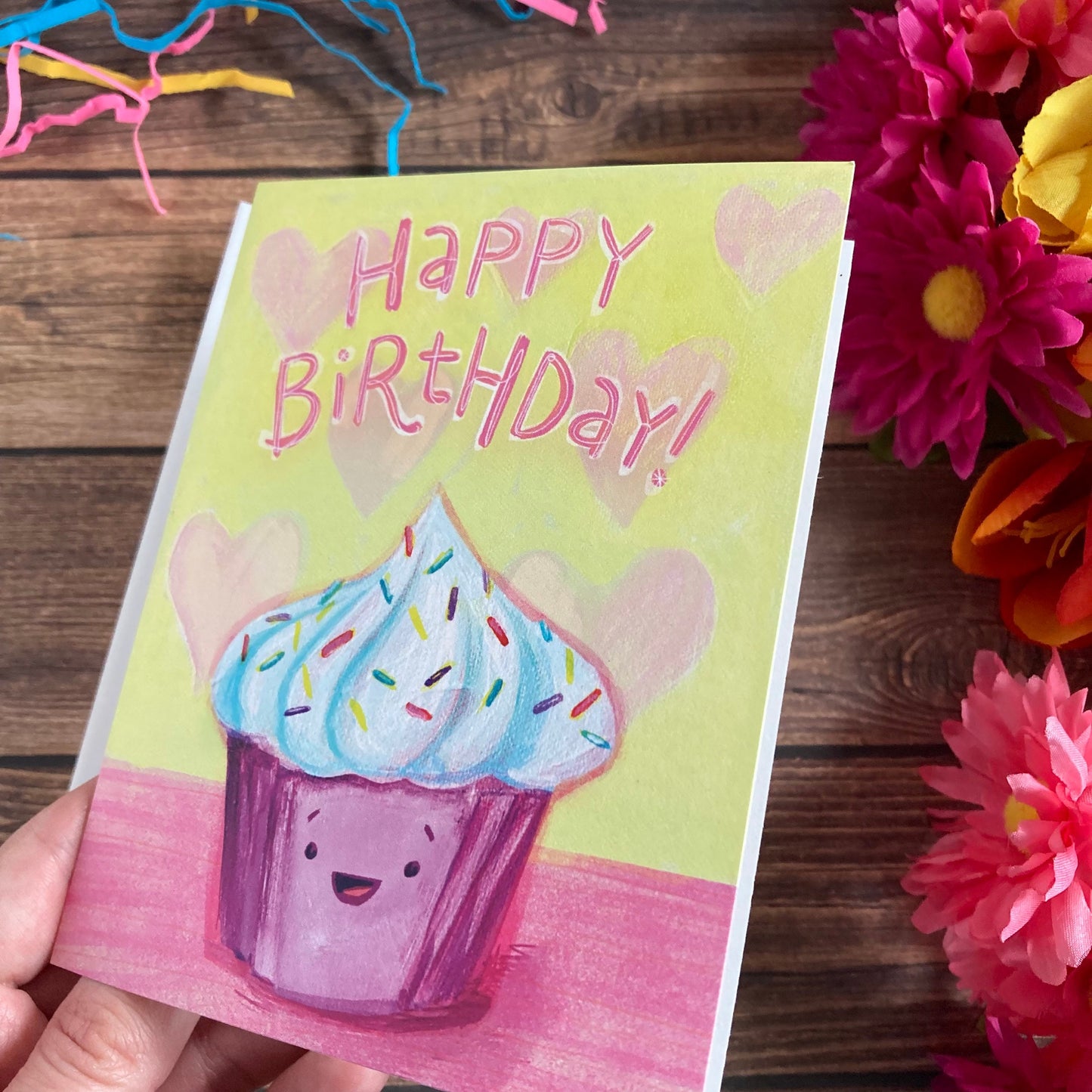 BIRTHDAY - Swirly Pink Cupcake sweet birthday card - featuring art by Adriana Bergstrom
