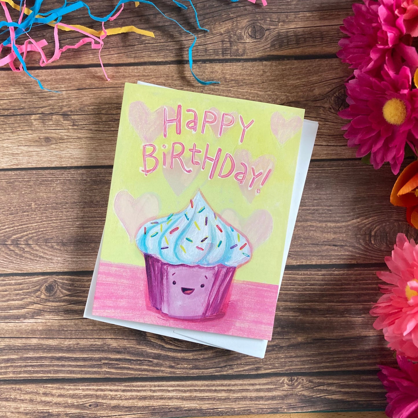 BIRTHDAY - Swirly Pink Cupcake sweet birthday card - featuring art by Adriana Bergstrom