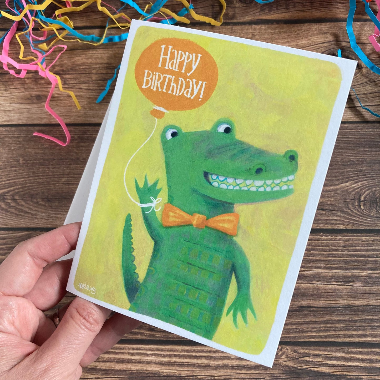 BIRTHDAY - Gator Crocodile Birthday Card, art by Adriana Bergstrom (Adriprints)